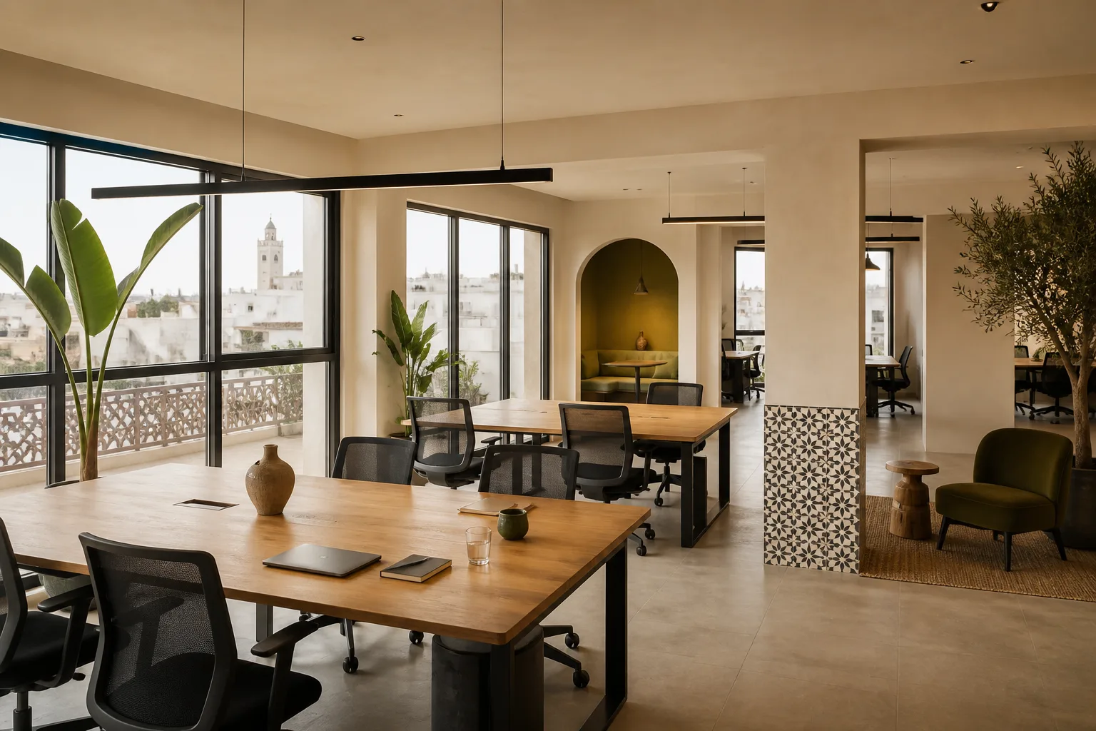 Warm flexible workspace interior